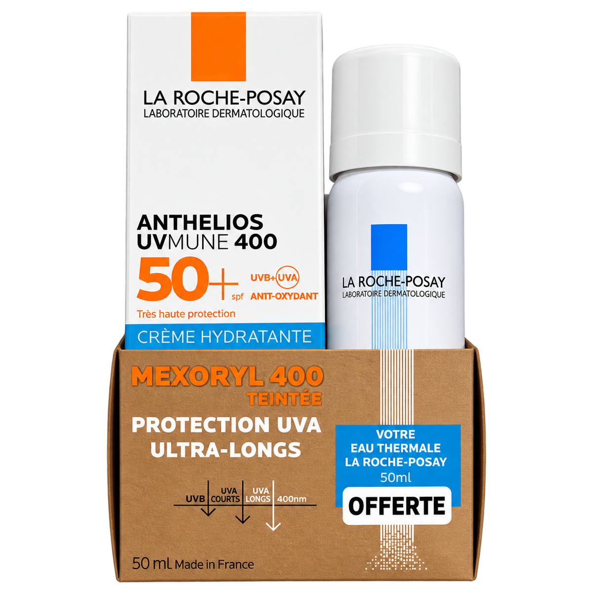 LA ROCHE-POSAY ANTHELIOS UVMUNE 400 CRÈME HYDRATANTE TEINTÉE SPF50+ 50ML + EAU THERMALE 50ML OFFERTE