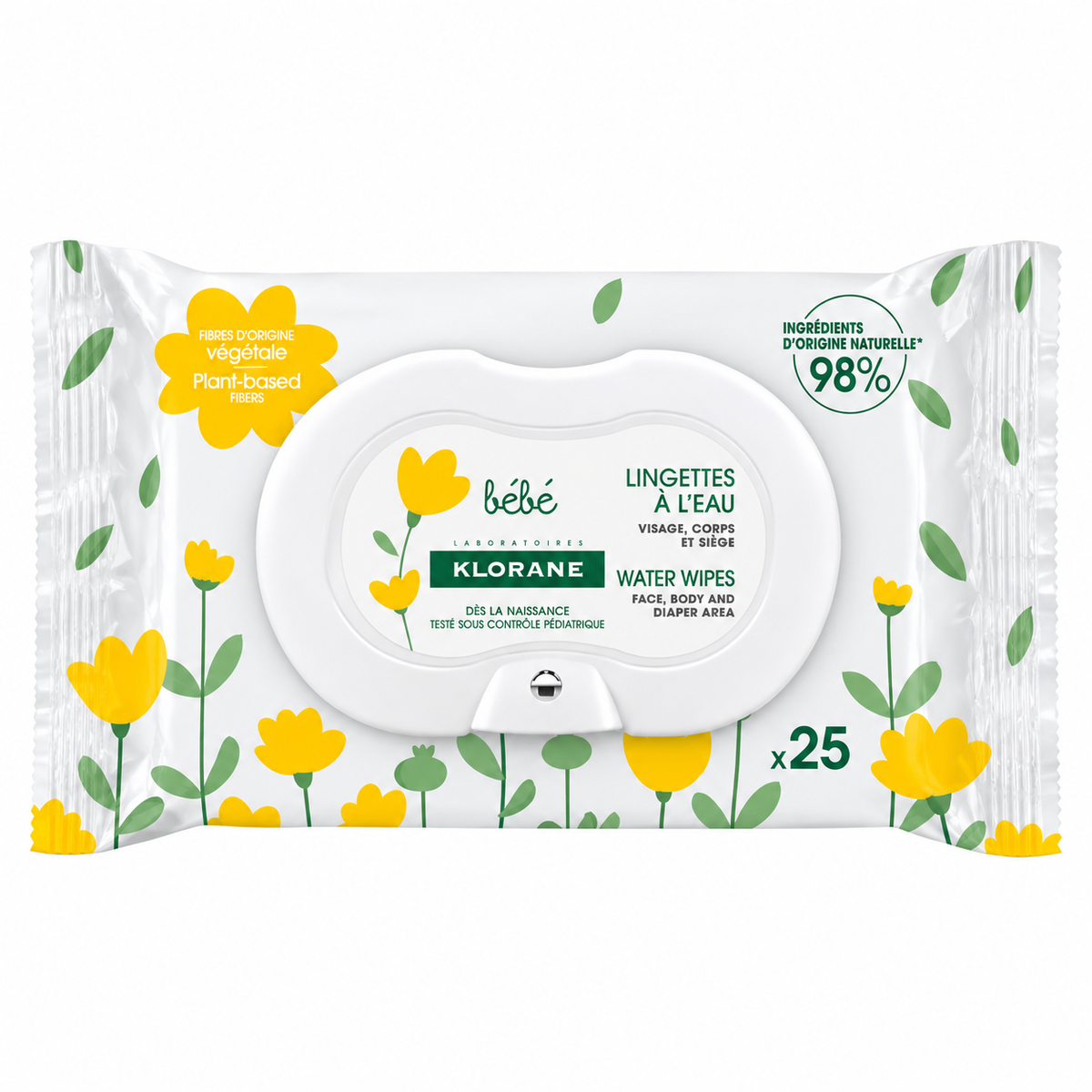 KLORANE BÉBÉ LINGETTES NETTOYANTES À L’EAU 25 UNITÉS