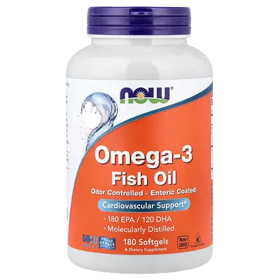 NOW FOODS OMEGA-3, MOLECULARLY DISTILLED & ENTERIC COATED - 180 SOFTGELS