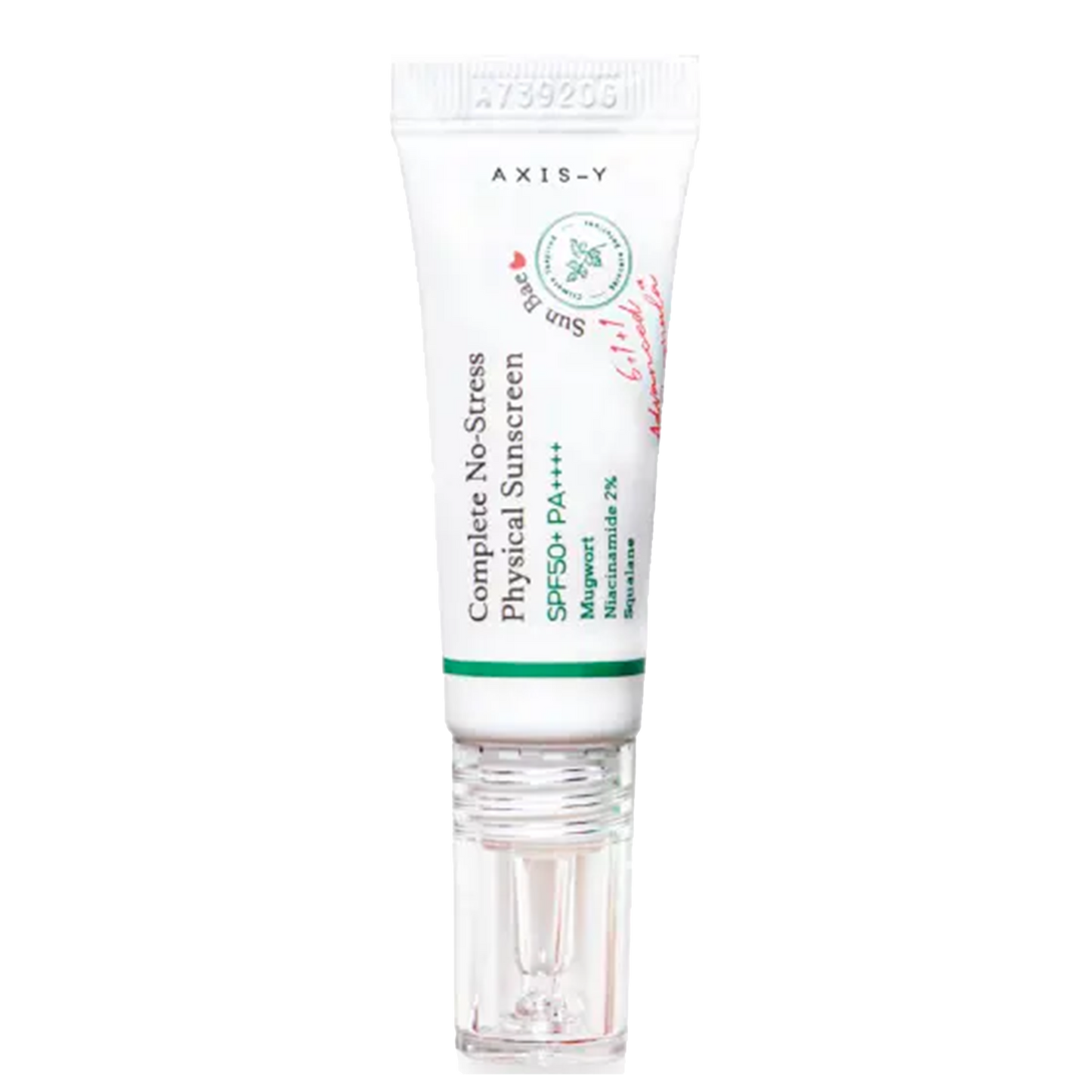 Complete No-Stress Physical Sunscreen, AXIS-Y sunscreen, crème solaire 10ml, écran solaire physique, protection solaire, SPF50+, crème solaire anti-stress, protection UVA/UVB, soin solaire hydratant, écran solaire non-gras, crème solaire pour peau sensible, crème s