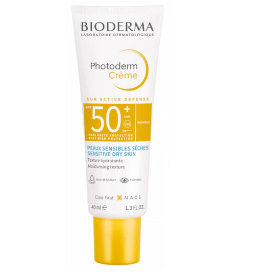 bioderma photoderm crème spf50+, crème solaire bioderma visage, protection solaire peaux sèches, solaire peau sensible maroc, bioderma spf50 maroc, écran solaire hydratant, crème solaire non comédogène, beautyfamily.ma