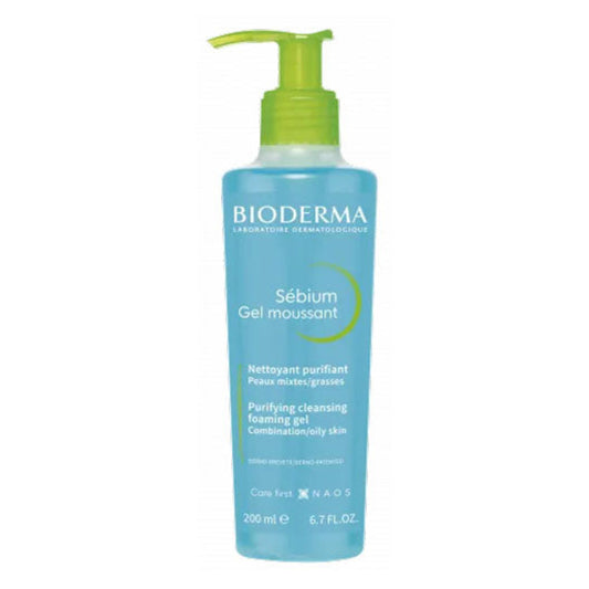 Bioderma Sébium Gel Moussant, nettoyant peaux grasses, gel visage anti-imperfections, Bioderma Maroc, sébum régulateur, nettoyant sans savon acné, soins visage mixtes à grasses, beautyfamily.ma