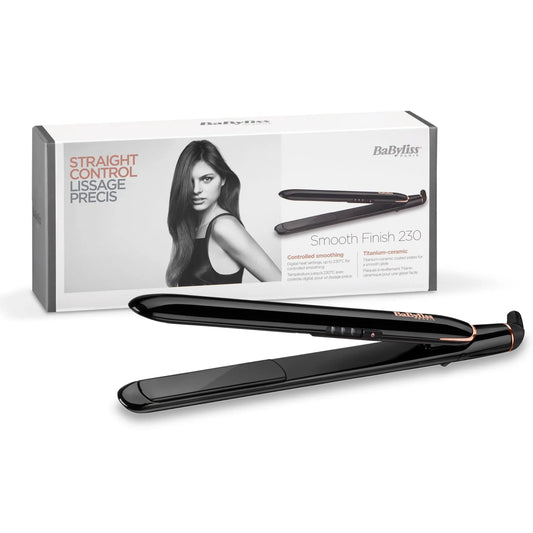 BaByliss Smooth Finish 230, lisseur cheveux BaByliss, fer à lisser 230°C, plaques céramique BaByliss, lisseur cheveux épais, lisseur céramique Maroc, BaByliss Maroc, beautyfamily.ma, lisseur anti-frisottis, lisseur cheveux bouclés