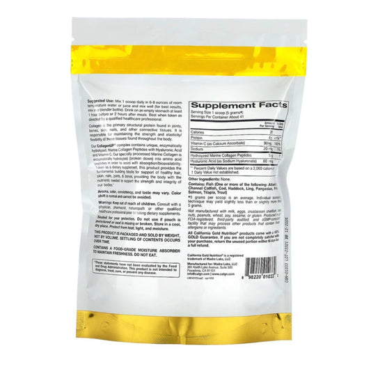 California Gold Nutrition, CollagenUP, Peptides de collagène marin hydrolysé à l'acide hyaluronique et à la vitamine C, Non aromatisés, 206g