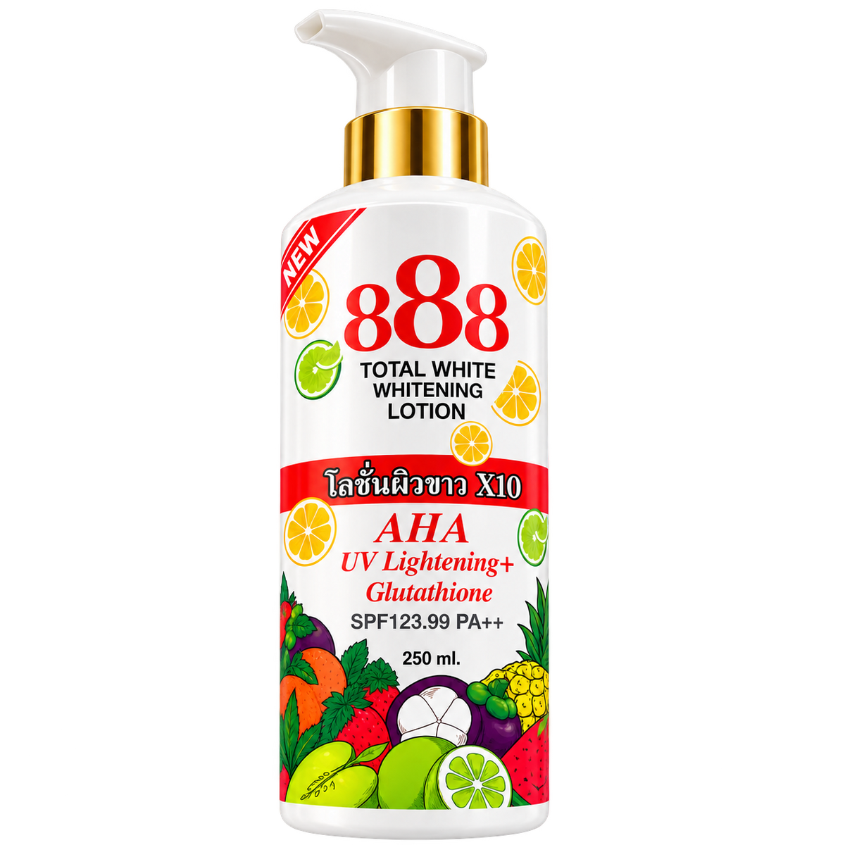 888 TOTAL WHITE WHITENING LOTION AHA UV LIGHTENING + GLUTATHIONE SPF35 PA++ 250ML