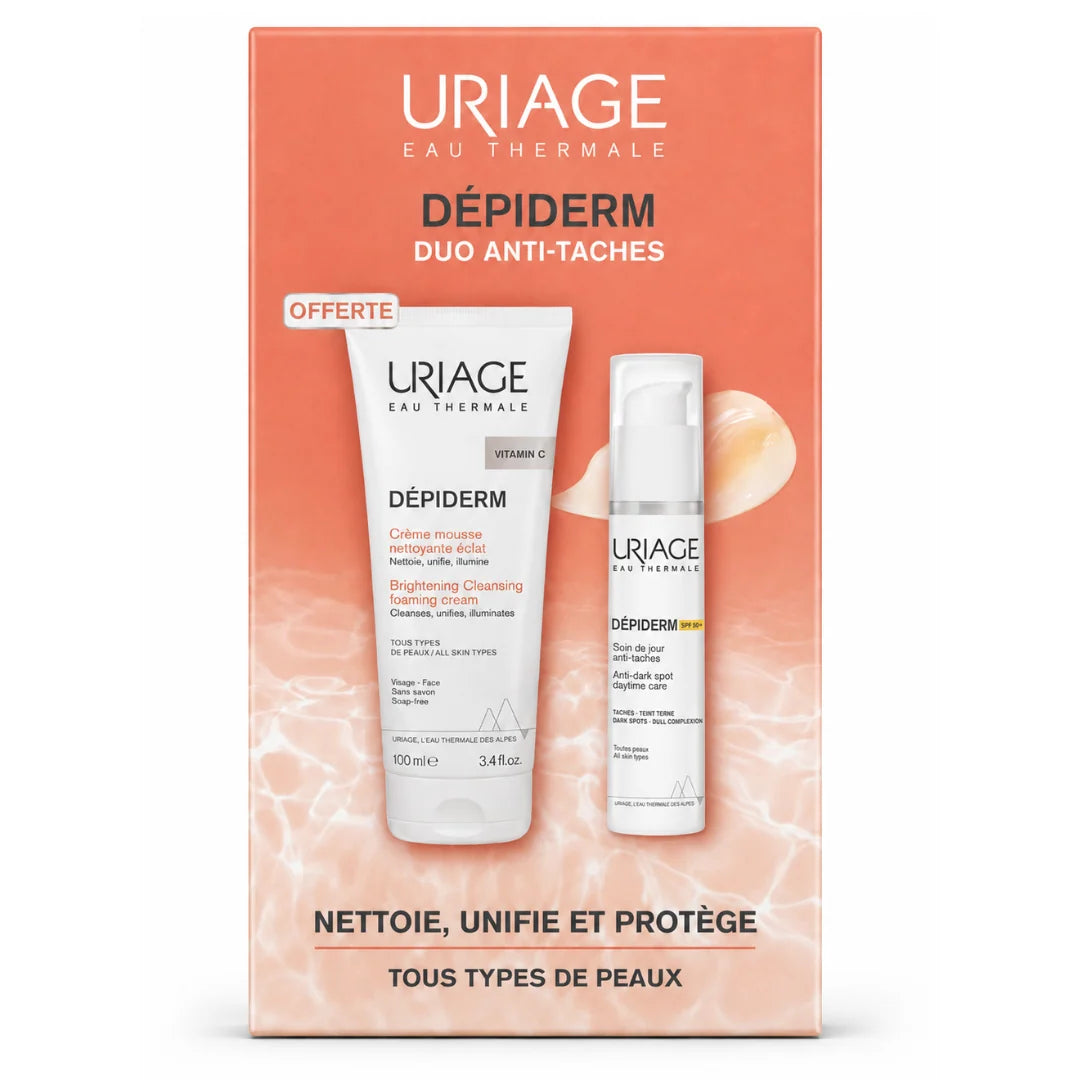 URIAGE DÉPIDERM DUO PACK SOIN DE JOUR ANTI-TACHES SPF50+ 30 ML + CRÈME MOUSSE NETTOYANTE 100 ML OFFERTE