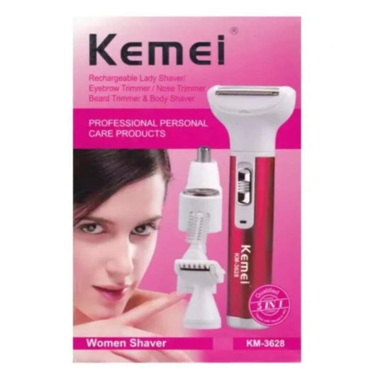 Kemei KM-3628 Rasoir Électrique Multifonction Indolore Rechargeable USB, Têtes Interchangeables