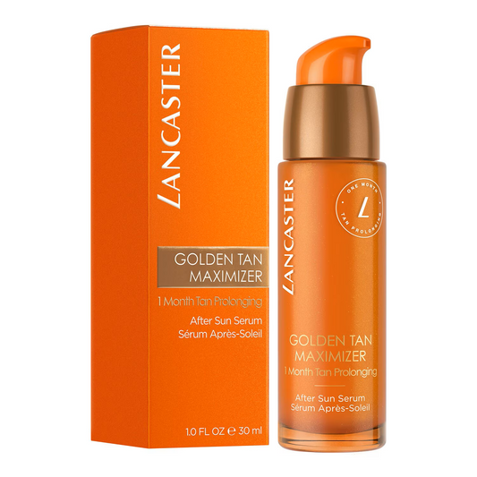 Lancaster Golden Tan Maximizer, sérum après-soleil, sérum bronzage visage, après-soleil Lancaster visage, tan maximizer 30ml, prolongateur de bronzage visage, huile de Buriti, soin après-soleil Maroc, bronzage naturel, soin solaire visage, Lancaster Maroc, BeautyFamily.ma, hydratant après soleil, bronzer sans peler, sérum solaire post-exposition