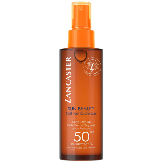 lancaster spf50 maroc, huile solaire soyeuse, protection solaire visage et corps, huile bronzante lancaster, fast tan optimizer, solaire peau sensible maroc, beautyfamily.ma, huile protectrice uv, bronzage rapide maroc, crème solaire luxe, solaire haute protection femme