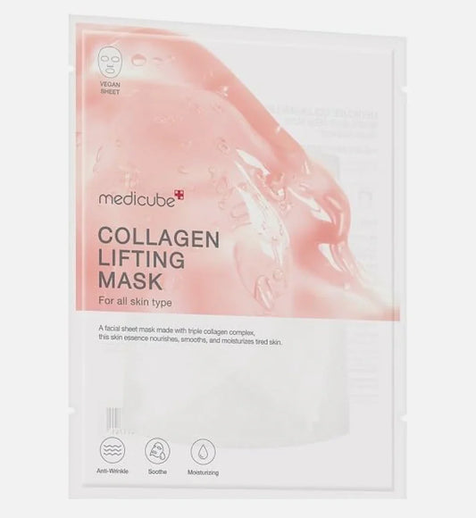 Medicube, Collagen Lifting Mask, masque gel visage, soin raffermissant, PDRN, collagène hydrolysé, niacinamide, anti-âge, hydratation intense, éclat peau, lifting visage, masque coréen, soins du visage Maroc, beautyfamily.ma
