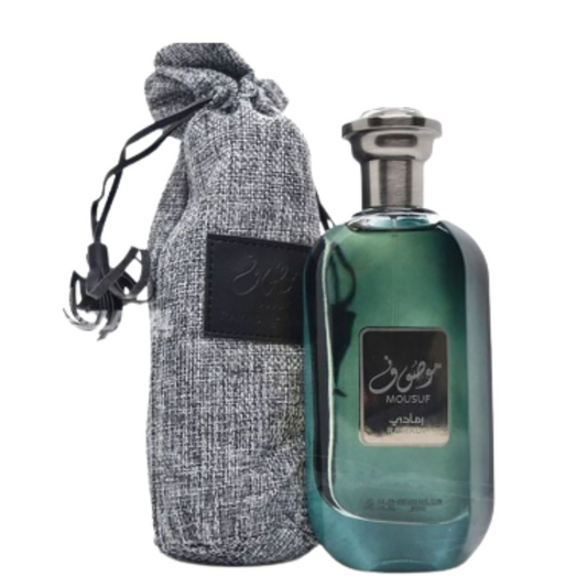 MOUSUF RAMADI, parfum mixte, eau de parfum 100ml, parfum Ard Al Zaafaran, parfum boisé oriental, parfum homme élégant, parfum longue tenue, parfum intense Maroc, parfum fumé, parfum mixte Maroc, acheter parfum en ligne Maroc, parfum tendance 2025, beautyfamily.ma