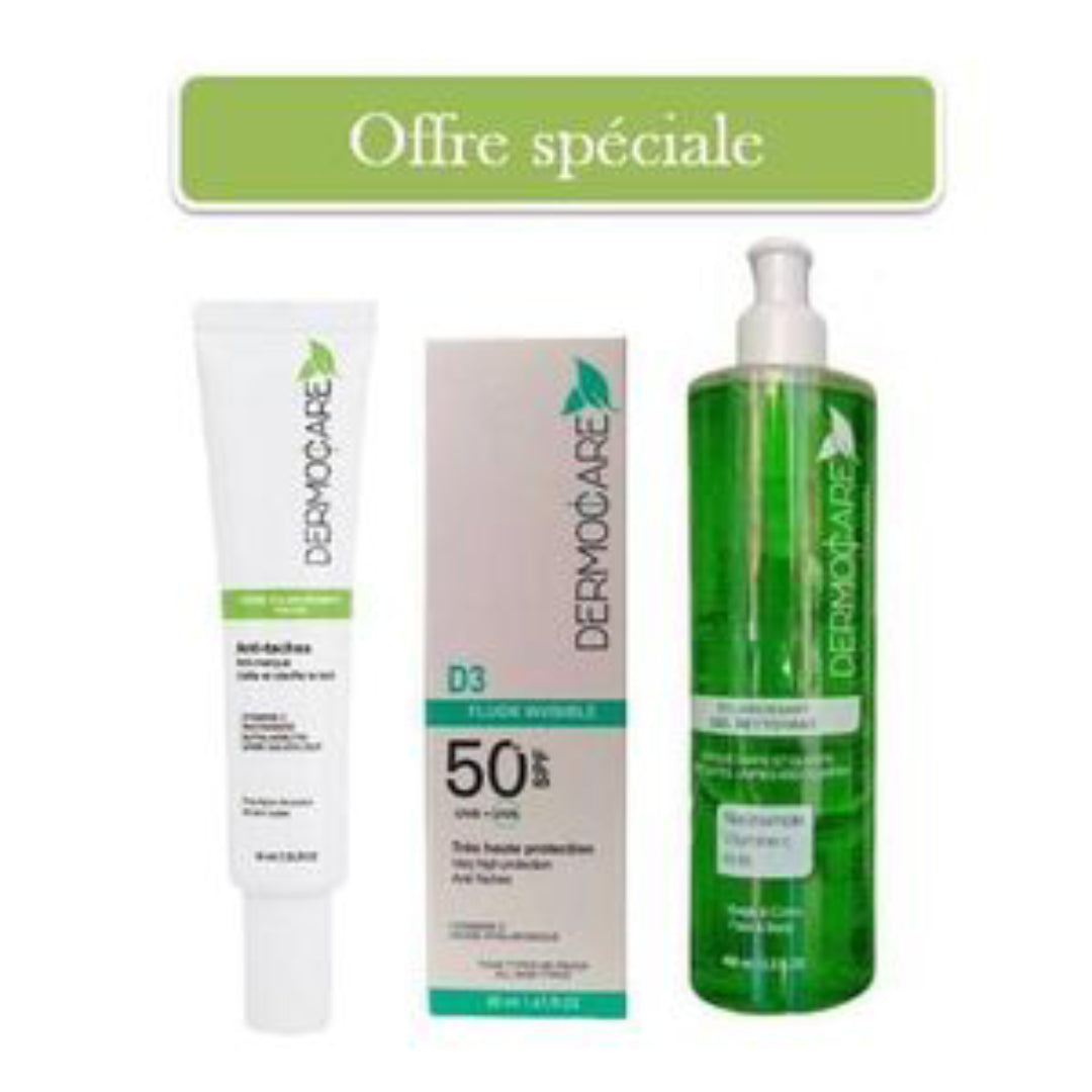 PACK Dermocare Ecran Fluide + Creme Eclaircissant + Gel Nettoyant