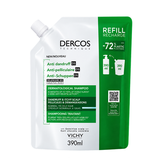 VICHY DERCOS SHAMPOOING ANTI-PELLICULAIRE DS RECHARGE 390 ML CHEVEUX NORMAUX À GRAS 390ML