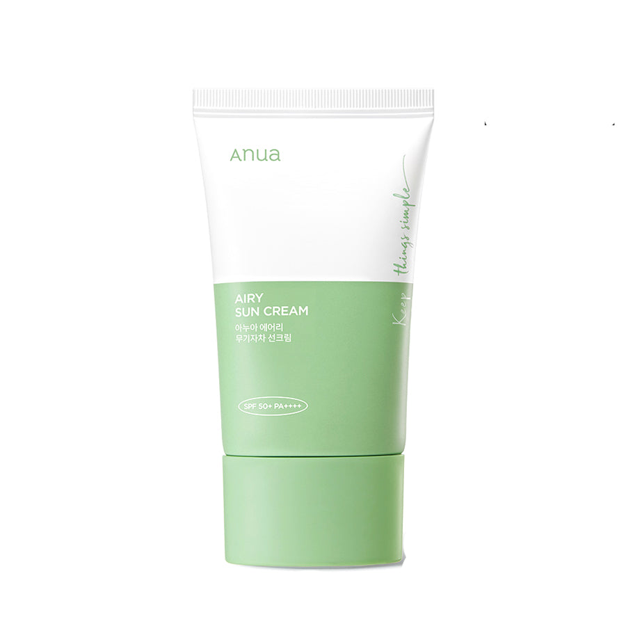 ANUA Airy Sun Cream SPF 50+ PA++++, crème solaire ANUA Maroc, sunscreen coréen Maroc, crème solaire minérale, Zinc Oxide sunscreen, crème solaire peau sensible, protection solaire UVA UVB, ANUA sunscreen 50ml, Korean skincare Maroc, crème solaire hydratante, Centella sunscreen, ANUA Airy Sun Cream SPF 50+ PA++++ 50ml crème solaire minérale légère pour le visage