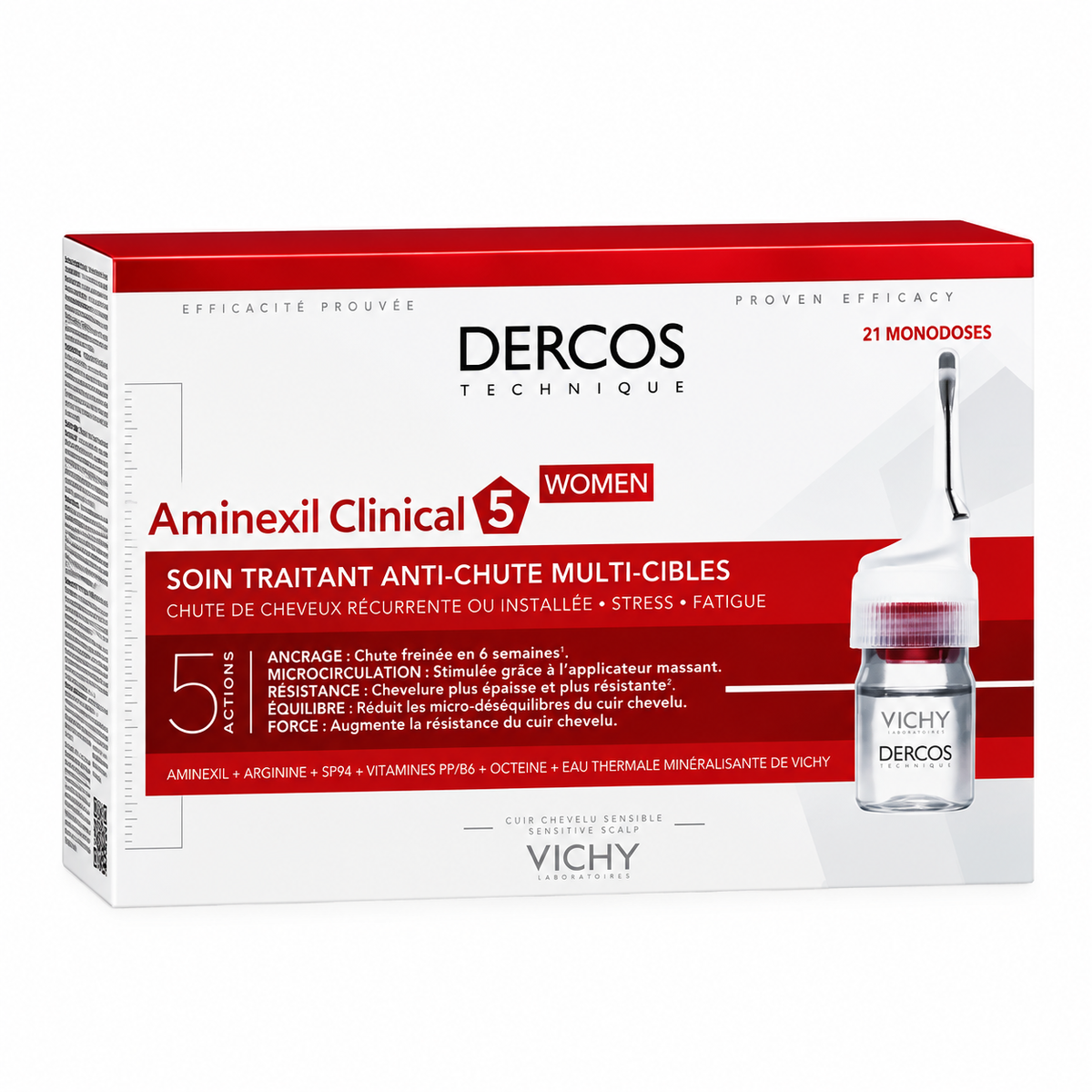 VICHY DERCOS AMINEXIL CLINICAL 5 WOMEN SOIN TRAITANT ANTI-CHUTE MULTI-CIBLES 21 AMPOULES