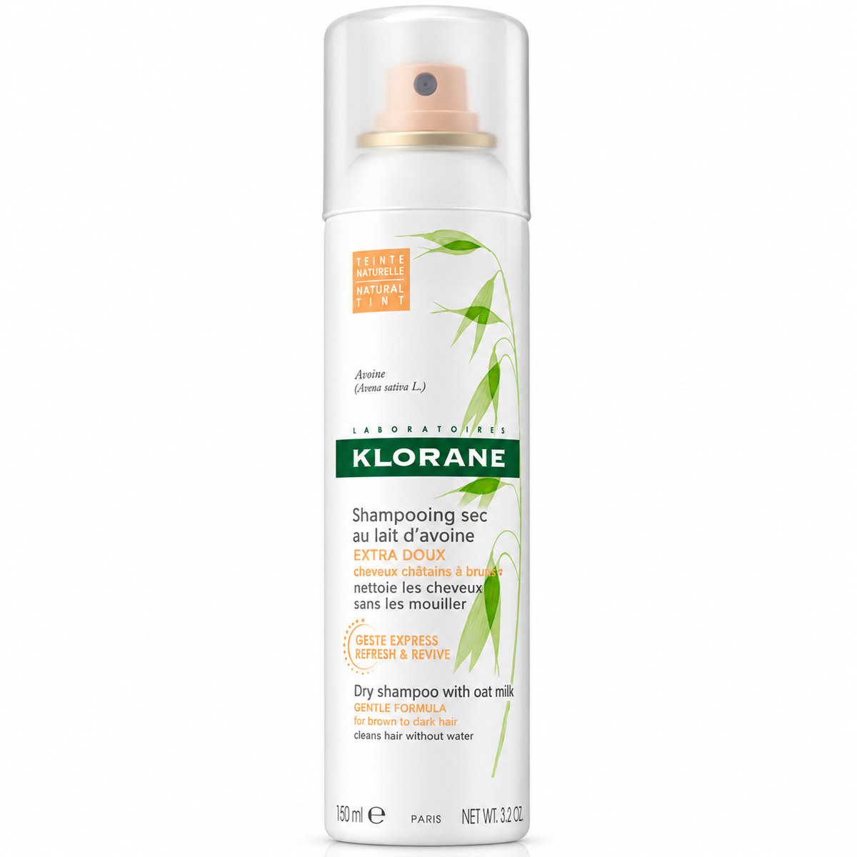 KLORANE SHAMPOOING SEC EXTRA-DOUX AU LAIT D’AVOINE TEINTÉ POUR CHEVEUX CHÂTAINS À BRUNS 150ML