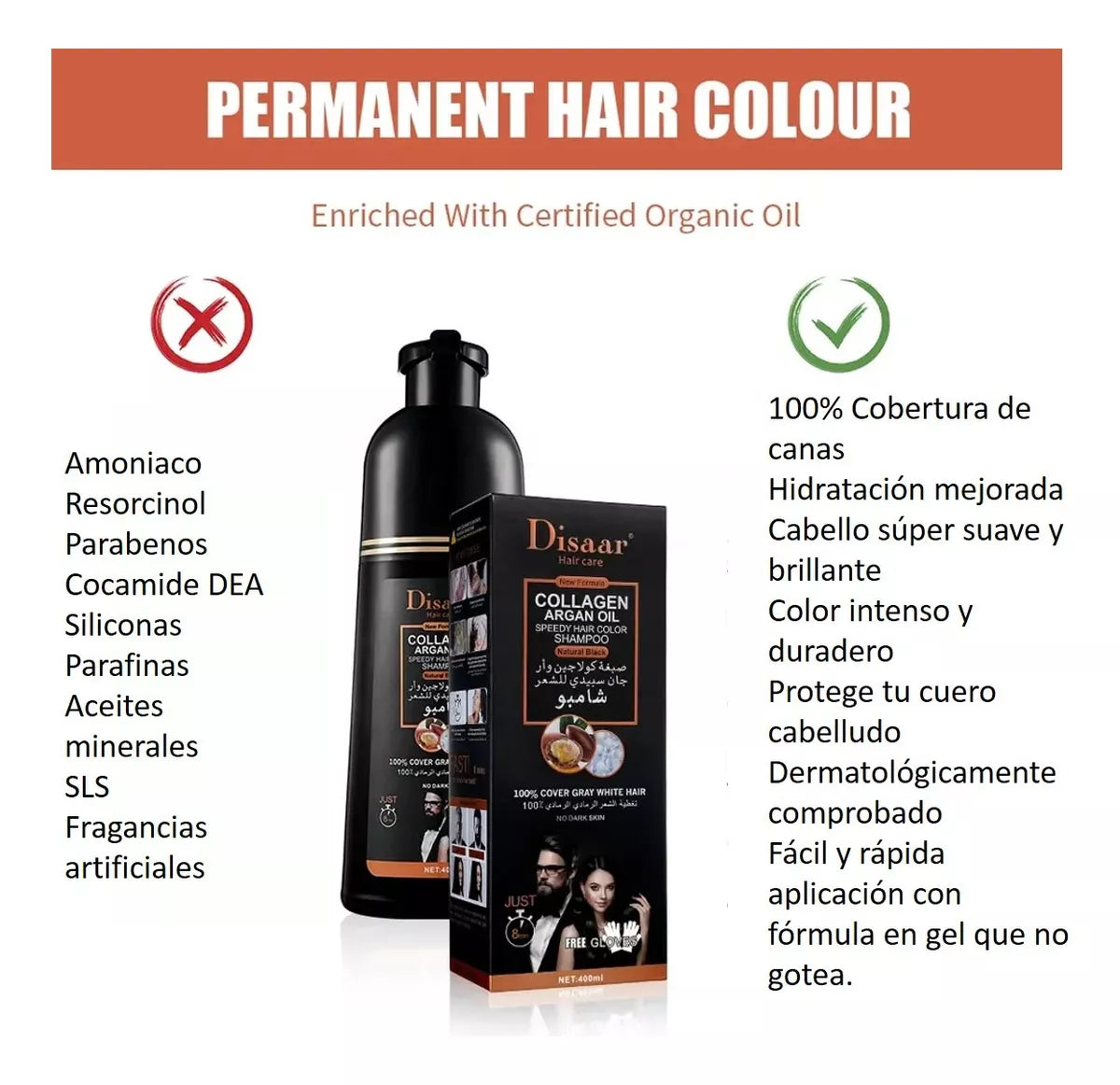 COLLAGEN ARGAN OIL SPEEDY HAIR COLOR SHAMPOO NATURAL BLACK 400ML