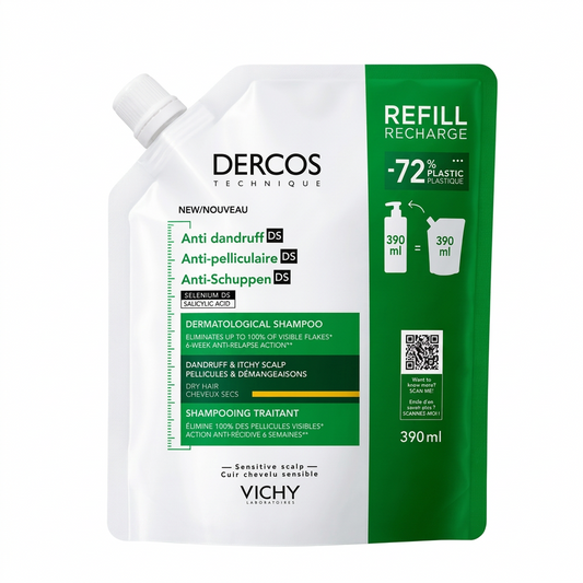 VICHY DERCOS SHAMPOOING ANTI-PELLICULAIRE DS RECHARGE CHEVEUX SECS 390 ML