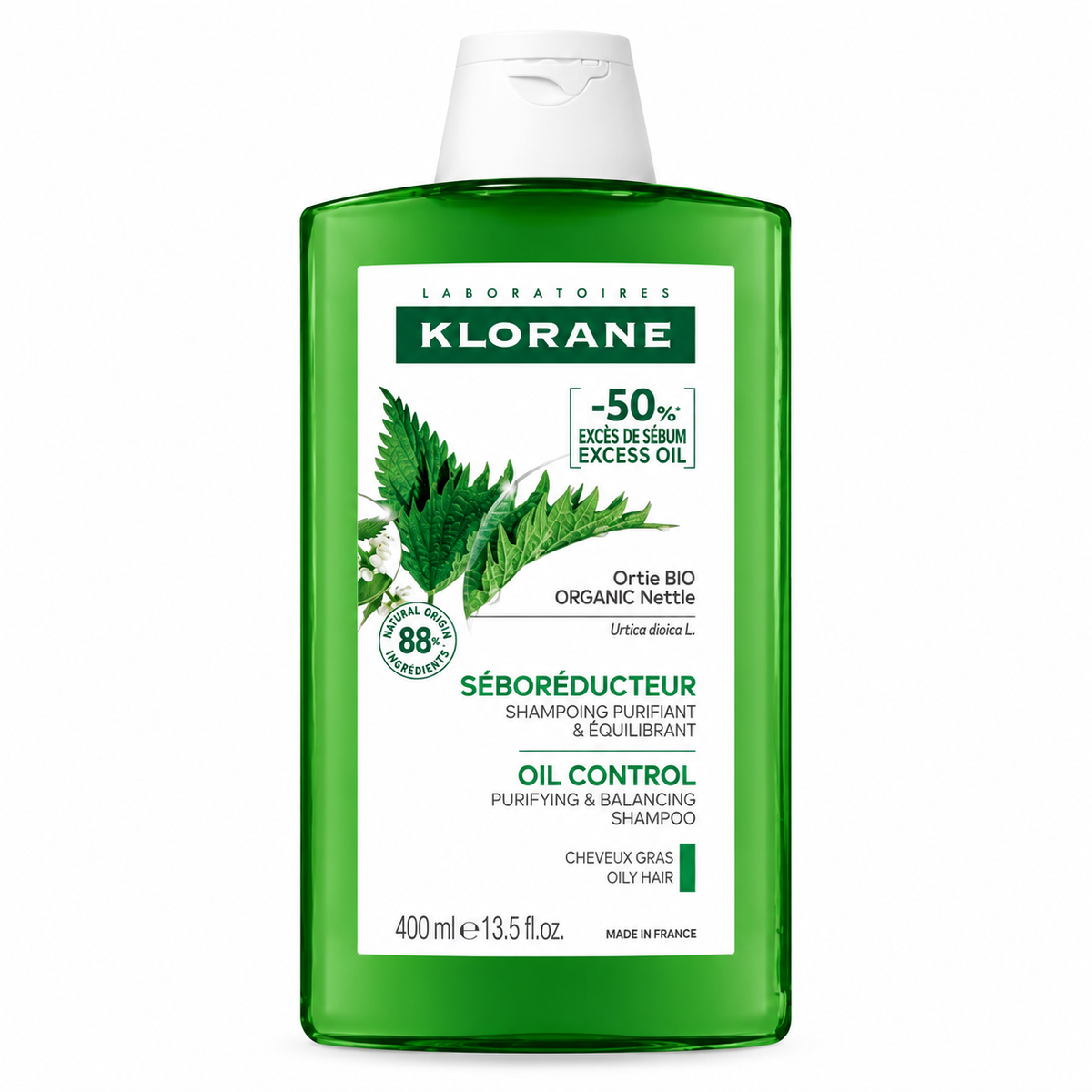 KLORANE SHAMPOOING SÉBORÉDUCTEUR PURIFIANT ET ÉQUILIBRANT À L’ORTIE BIO 400ML