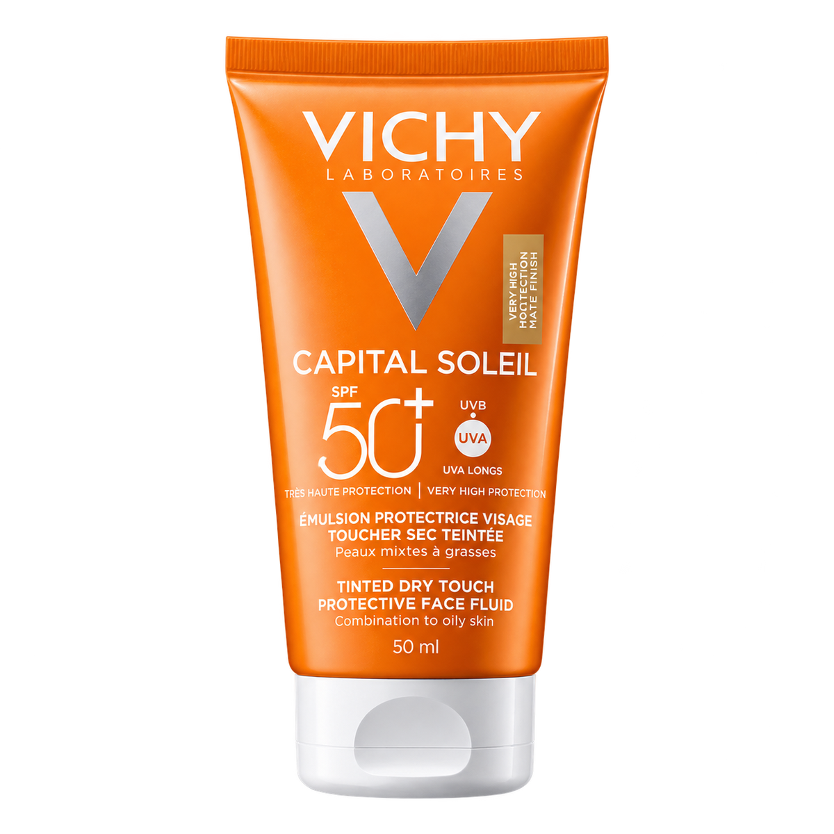 VICHY CAPITAL SOLEIL ÉMULSION PROTECTRICE VISAGE TOUCHER SEC TEINTÉE SPF 50+ LAIT APAISANT APRÈS-SOLEIL OFFERT