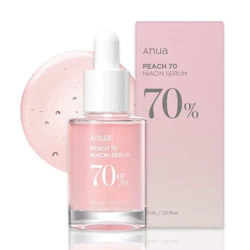 ANUA Peach 70 Niacinamide Serum, sérum 70% extrait de pêche, sérum niacinamide 5%, sérum éclat peau, sérum hydratant peau, sérum anti-imperfections, sérum anti-rougeurs, sérum peau lisse, sérum vitamine B12, sérum acide hyaluronique, sérum pour pores, sérum huile de levure du désert, sérum peau lumineuse, sérum anti-âge, soin peau saine, beautyfamily.ma, sérum peau revitalisée

