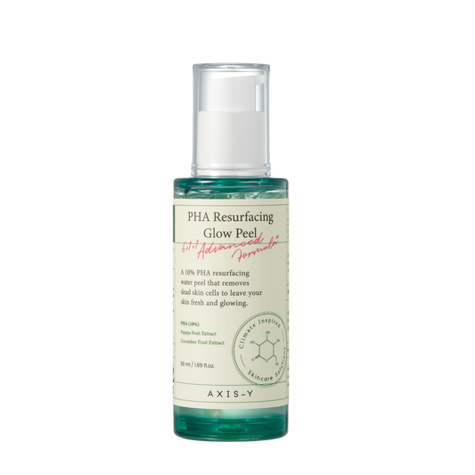 PHA Resurfacing Glow Peel, AXIS-Y glow peel, peeling éclaircissant, soin exfoliant, peeling 50ml, soin peau éclatante, peau lisse, peeling doux, exfoliation chimique, soin anti-âge, peau rayonnante, PHA peeling, soin régénérant, soin peau en profondeur, BeautyFamily.ma
