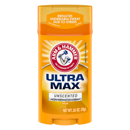 ARM & HAMMER, UltraMax antiperspirant, déodorant ARM & HAMMER, UltraMax Unscented, déodorant sans parfum, antiperspirant solide, bicarbonate de soude, protection transpiration, contrôle odeurs, soins corps, ARM & HAMMER Maroc, acheter ARM & HAMMER Maroc, beautyfamily.ma