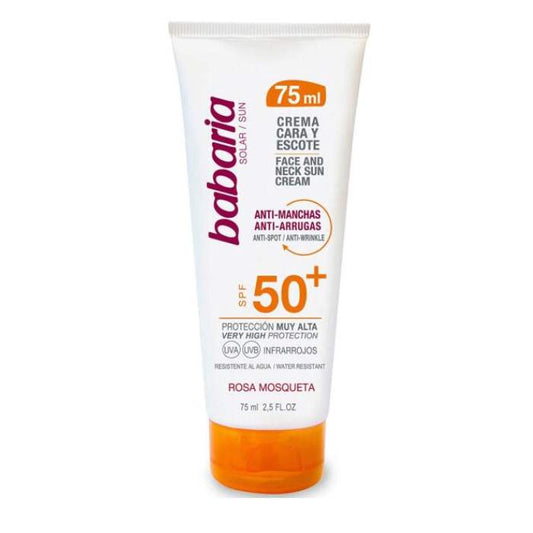 BABARIA CRÈME SOLAIRE VISAGE ANTI-TACHES & ANTI-RIDES SPF50+ À LA ROSE MUSQUÉE 75ML