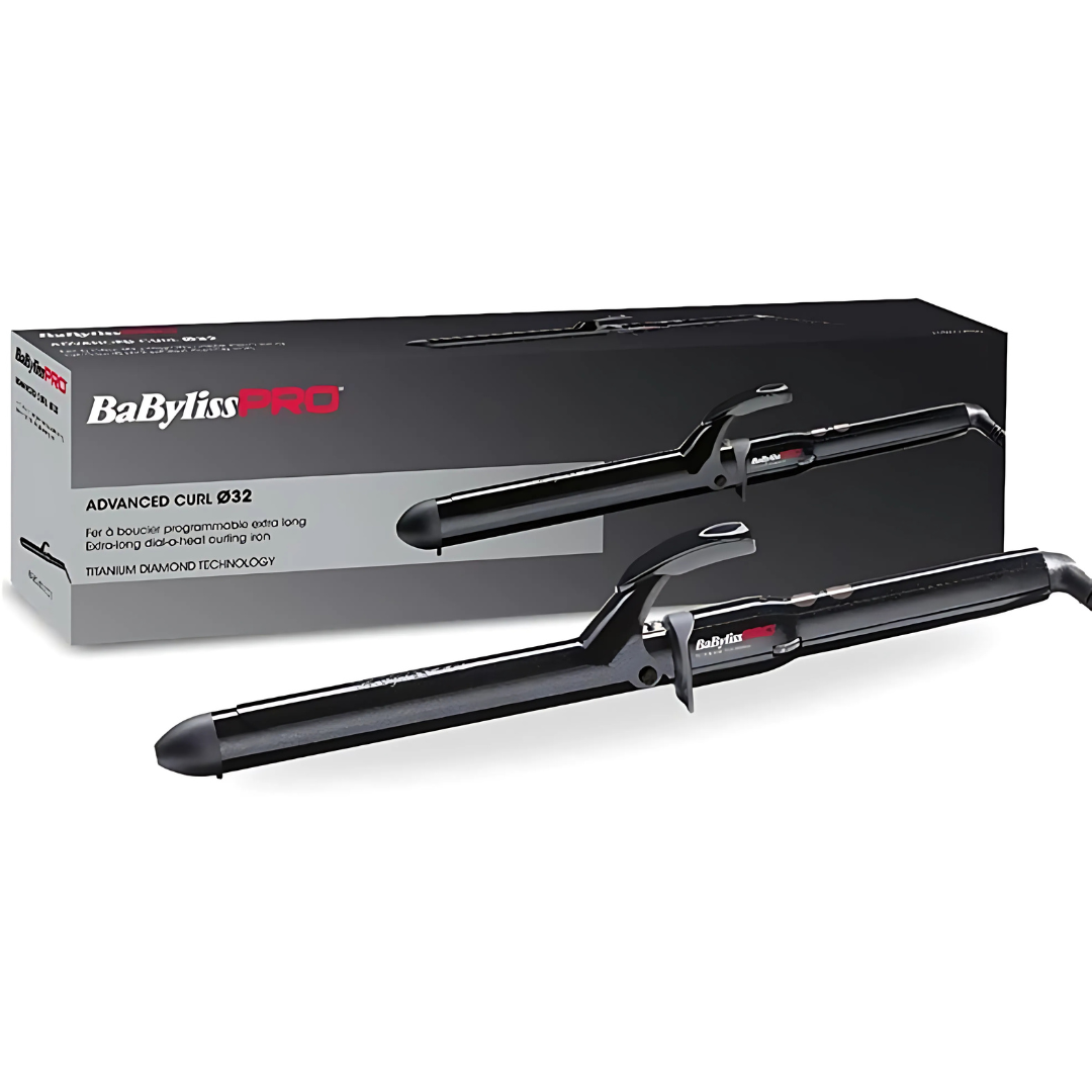 BabylissPRO Advanced Curl, fer à boucler 32 mm, boucles naturelles, Babyliss pro Maroc, fer à boucler professionnel, Titanium Tourmaline, boucleur cheveux, Babyliss 32 mm, beautyfamily.ma, fer à boucler cheveux longs

