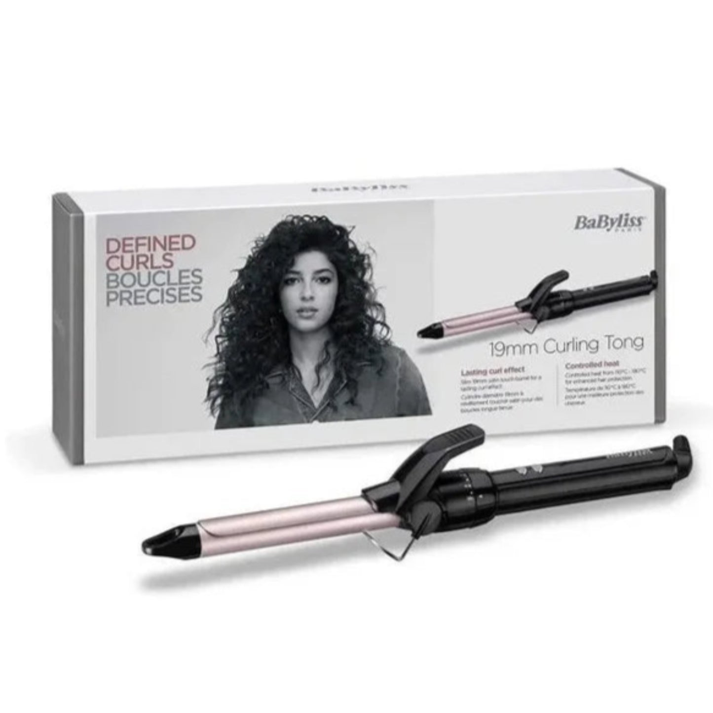 BaByliss Curling Tong 19mm, boucleur BaByliss 19mm, fer à boucler cheveux courts, boucleur cheveux courts, boucle serrée, boucleur professionnel, fer à boucler céramique, BaByliss Maroc, beautyfamily.ma
