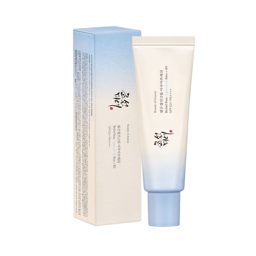 Beauty of Joseon Relief Sun Aqua Fresh Rice + B5, écran solaire SPF 50+, sérum solaire, soin solaire 50ml, protection solaire, écran solaire léger, soin hydratant, vitamine B5, soin peau sensible, protection UVA/UVB, crème solaire pour peau sèche, écran solaire à base de riz, écran solaire non-gras, soin de la peau, BeautyFamily.ma, soin anti-âge, sérum hydratant solaire
