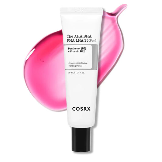 COSRX, peeling chimique, AHA BHA PHA LHA, 35 peel, gel peeling, exfoliant puissant, vitamine B5, vitamine B12, vitamine E, peau lisse, teint éclatant, désobstruant pores, peeling hebdomadaire, routine spa, beautyfamily.ma, cosmétique coréenne
