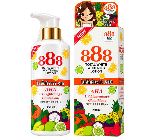 888 TOTAL WHITE WHITENING LOTION AHA UV LIGHTENING + GLUTATHIONE SPF35 PA++ 250ML