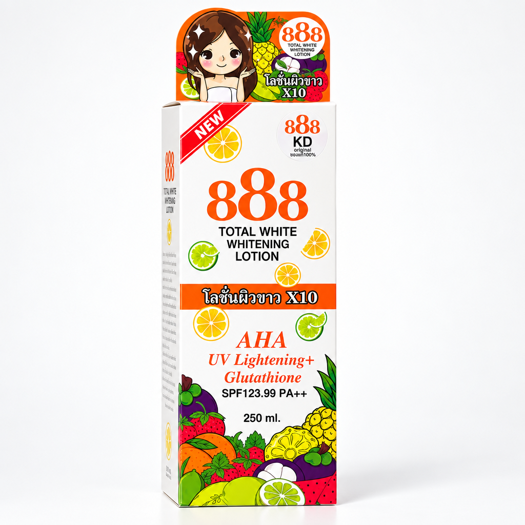 888 TOTAL WHITE WHITENING LOTION AHA UV LIGHTENING + GLUTATHIONE SPF35 PA++ 250ML