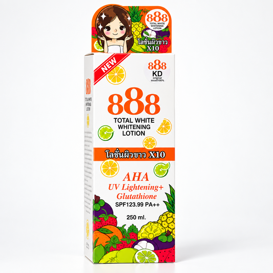 888 TOTAL WHITE WHITENING LOTION AHA UV LIGHTENING + GLUTATHIONE SPF35 PA++ 250ML