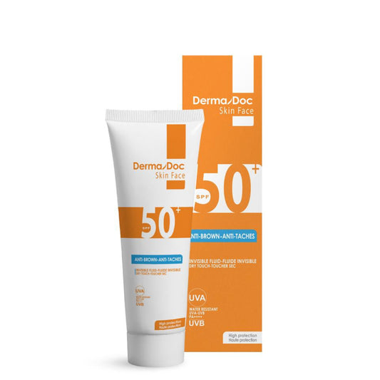 écran solaire invisible, crème solaire visage SPF 50 Maroc, protection solaire peaux sensibles, crème solaire niacinamide, DermaDoc écran solaire, meilleure crème solaire Maroc, crème solaire non grasse, protection lumière bleue visage, écran solaire post-laser, BeautyFamily Maroc
