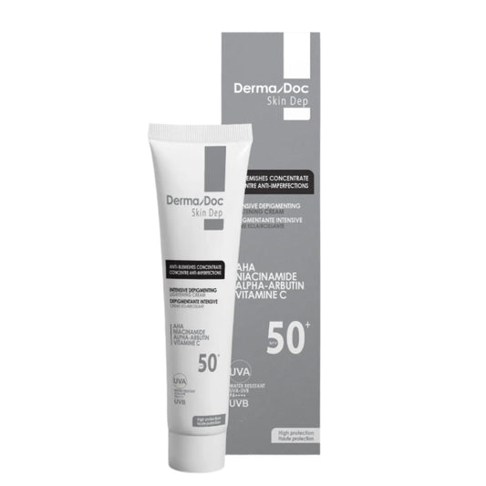 crème dépigmentante, soin éclaircissant, anti-taches visage, SPF 50, crème taches brunes, éclaircissant peau, crème visage Maroc, BeautyFamily
