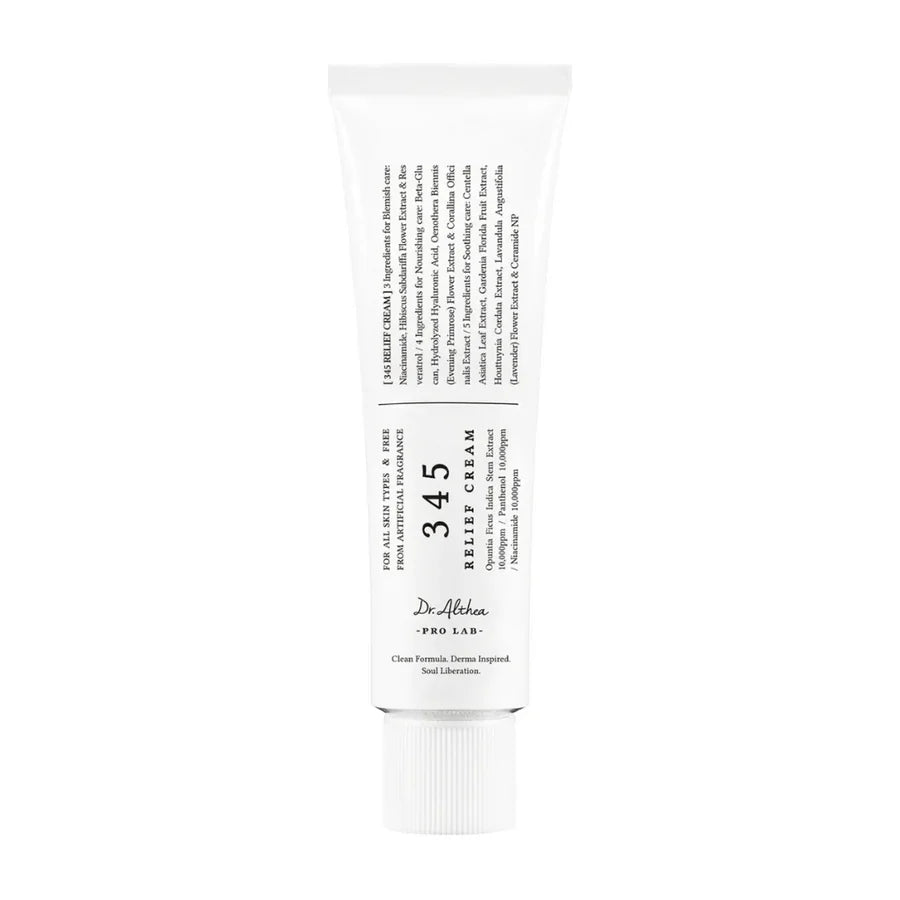 Dr Althea, relief cream, crème apaisante, peau sensible, centella asiatica, madecassoside, hydratation intense, crème réconfort, sécheresse cutanée, soin calmant, acne post-traitement, beautyfamily.ma, cosmétique coréenne Maroc
