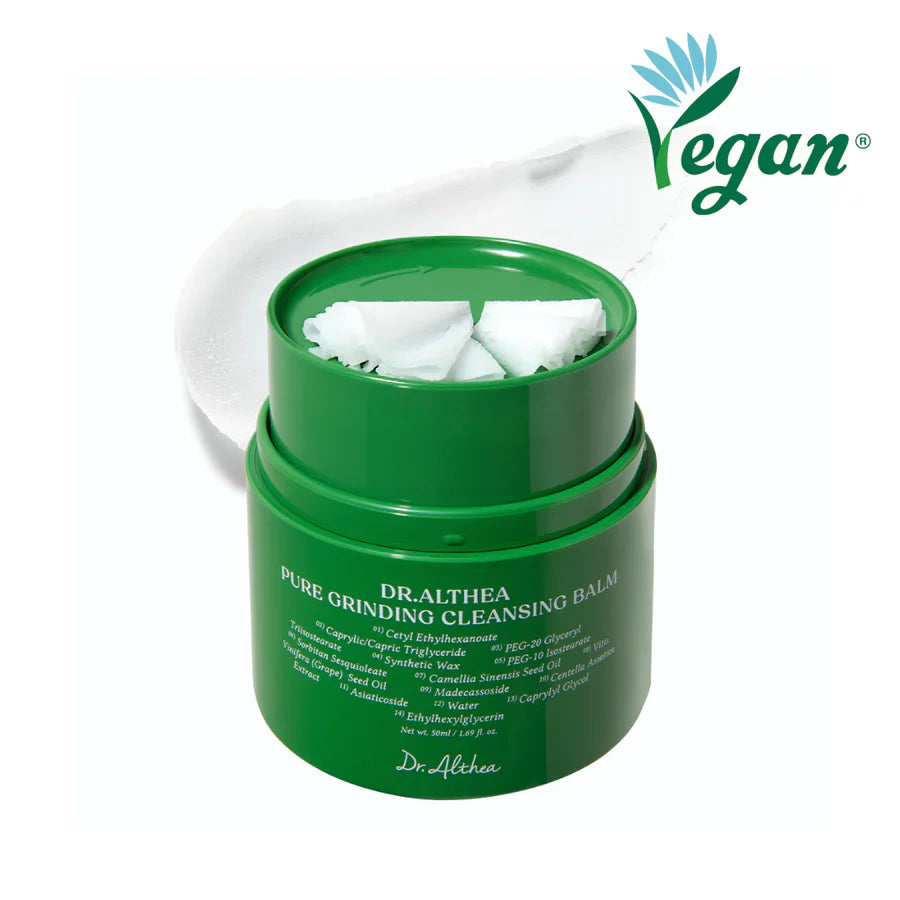 Dr Althea, cleansing balm, baume démaquillant, grinder balm, nettoyant doux, peau sensible, centella asiatica, madecassoside, huile camellia, vegan skincare, cleansing balm Maroc, beautyfamily.ma
