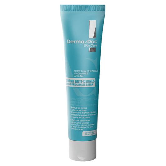 crème anti-cernes Maroc, soin contour des yeux, anti poches yeux, crème yeux caféine, niacinamide acide hyaluronique, DermaDoc anti-cernes, crème yeux anti-fatigue, contour yeux hydratant, crème regard éclat, meilleur soin yeux Maroc, BeautyFamily yeux
