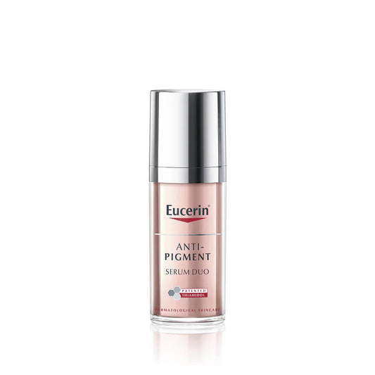 Eucerin Anti-Pigment, sérum duo anti-taches, Thiamidol, sérum éclaircissant, hyperpigmentation, taches brunes, sérum hydratant, acide hyaluronique, soin unifiant, sérum anti-âge, peau éclatante, sérum peau uniforme, soin anti-pigmentation, BeautyFamily.ma, soin peau sensibl