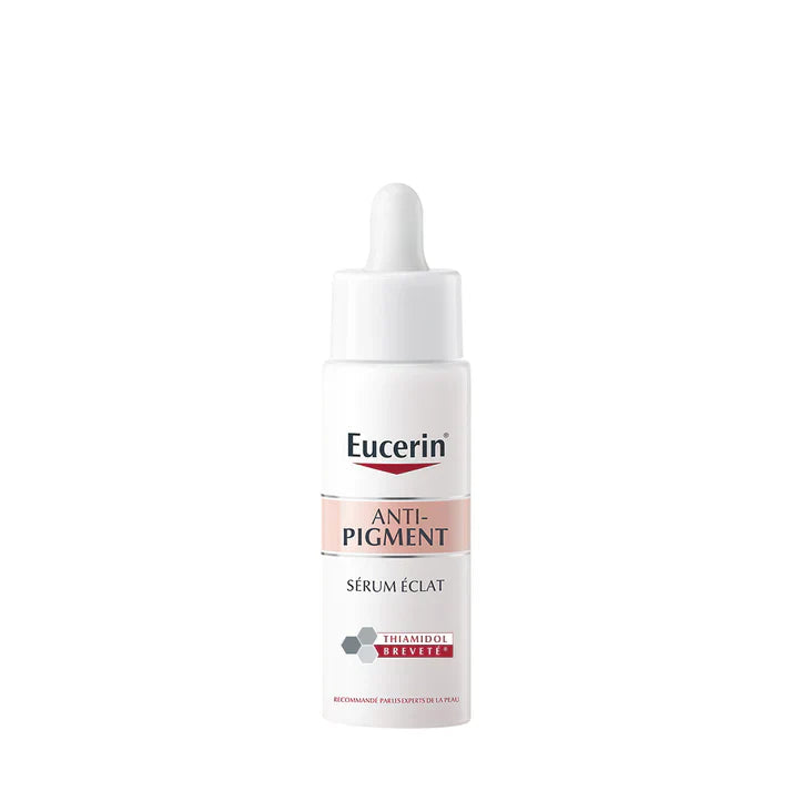 Eucerin Anti-Pigment, sérum anti-taches, Thiamidol, sérum éclaircissant, réduction hyperpigmentation, taches brunes, sérum unifiant, soin peau éclatante, sérum hydratant, acide hyaluronique, soin anti-taches, soin teint lumineux, sérum anti-âge, peau uniforme, BeautyFamily.ma, soin peau sensible