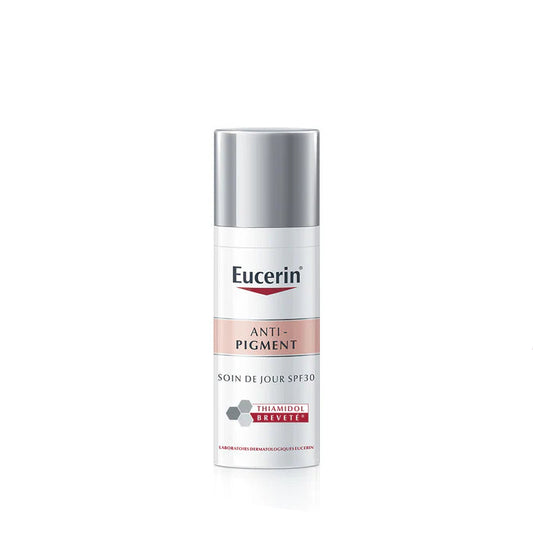 Eucerin Anti-Pigment, soin de jour SPF30, Thiamidol, réduction taches brunes, hyperpigmentation, acide hyaluronique, protection solaire, SPF30, soin anti-âge, teint uniforme, soin hydratant, prévention des taches, soin éclaircissant, peau éclatante, BeautyFamily.ma, soin peau sensible