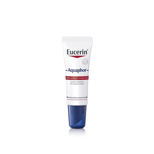 Eucerin Aquaphor, baume lèvres, lèvres gercées, réparation lèvres, hydratation lèvres, panthénol, baume réparateur, lèvres sèches, soin lèvres, protection lèvres, baume SOS, lèvres abîmées, soin hydratant, baume réparateur lèvres, BeautyFamily.ma