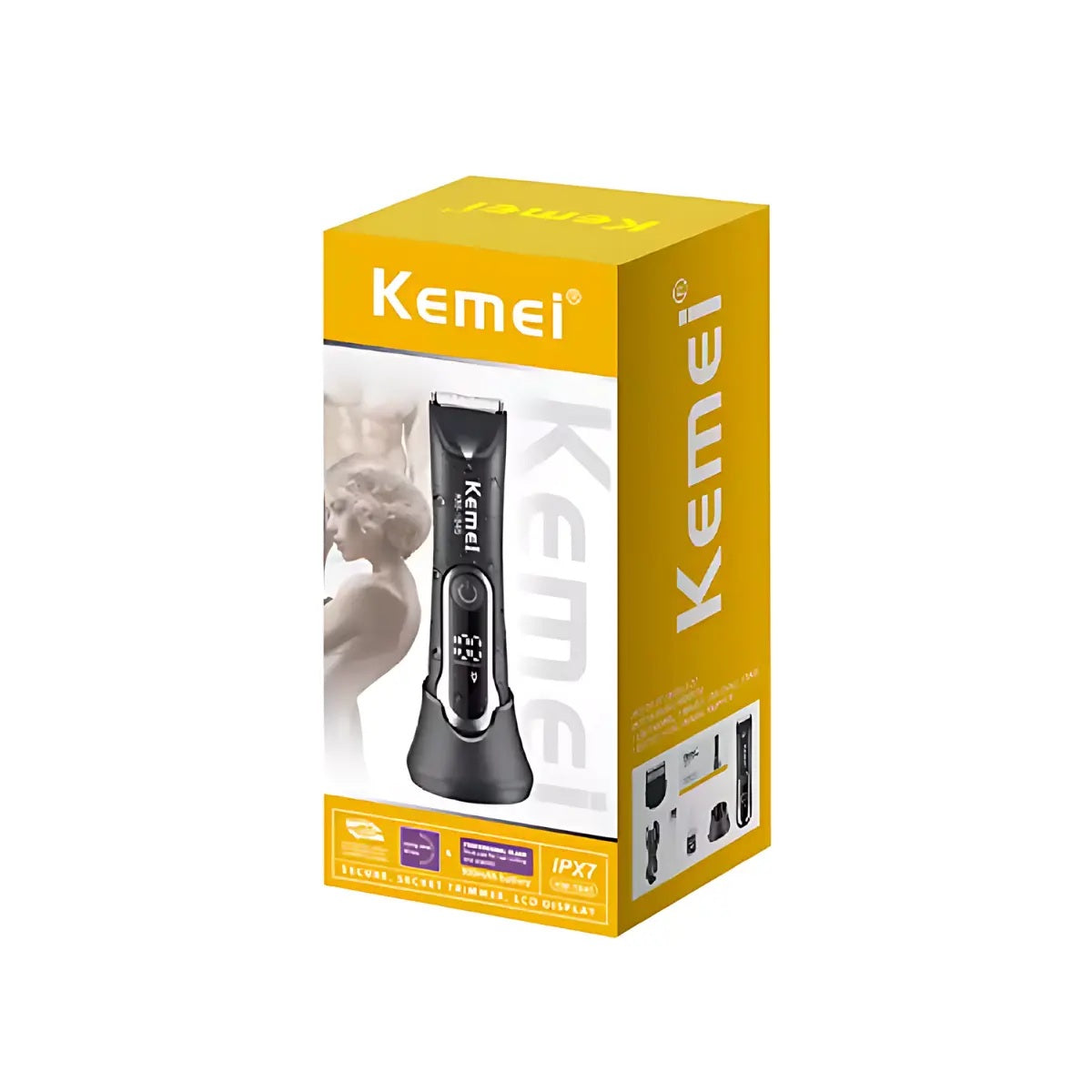 KEMEI KM-1845 Kit Tondeuse Zone Sensible et intime Corps -Afficheur LCD - Lavable et douce - Noir