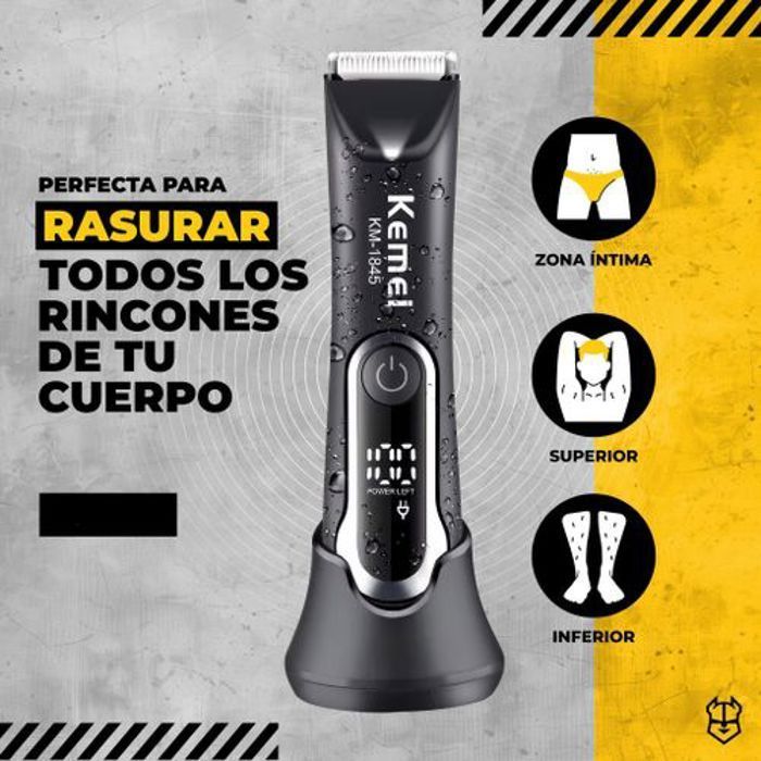 KEMEI KM-1845 Kit Tondeuse Zone Sensible et intime Corps -Afficheur LCD - Lavable et douce - Noir