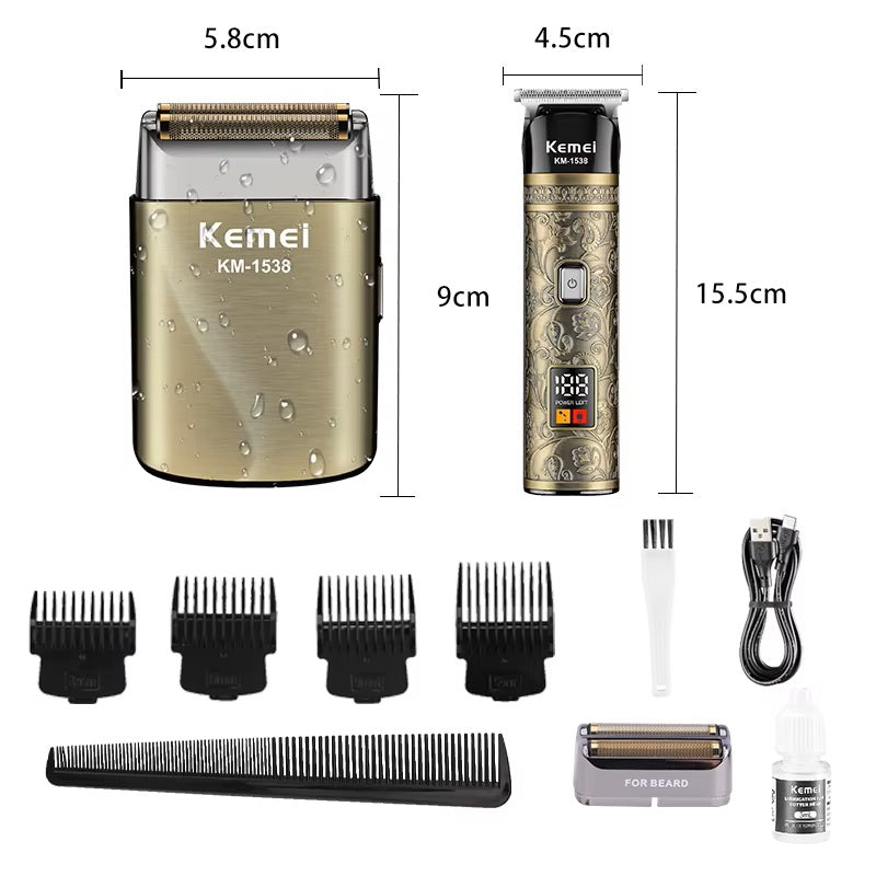 KEMEI km-1538 rasoir électrique ensemble de tondeuse à cheveux métal étanche Usb charge Rechargeable tête rasoir