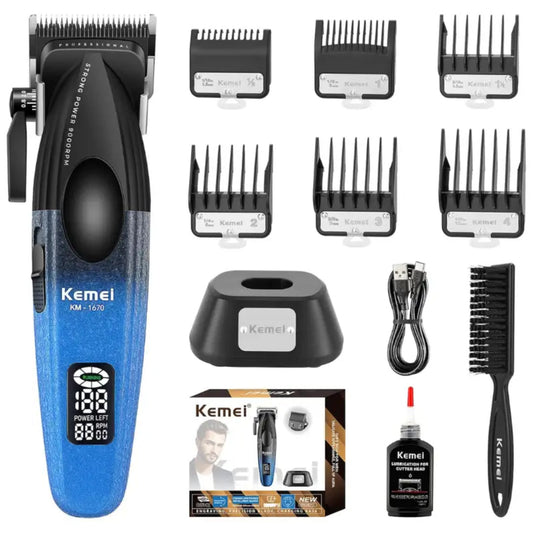 Kemei KM-1670 Tondeuse Professionnelle Sans Fil – 9000 RPM, Écran LED, Batterie Longue Durée