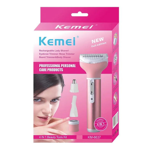 Kemei KM - 6637 Epilateur-Rasoir multifonctions - Rechargeable - 4 en 1 - Rose