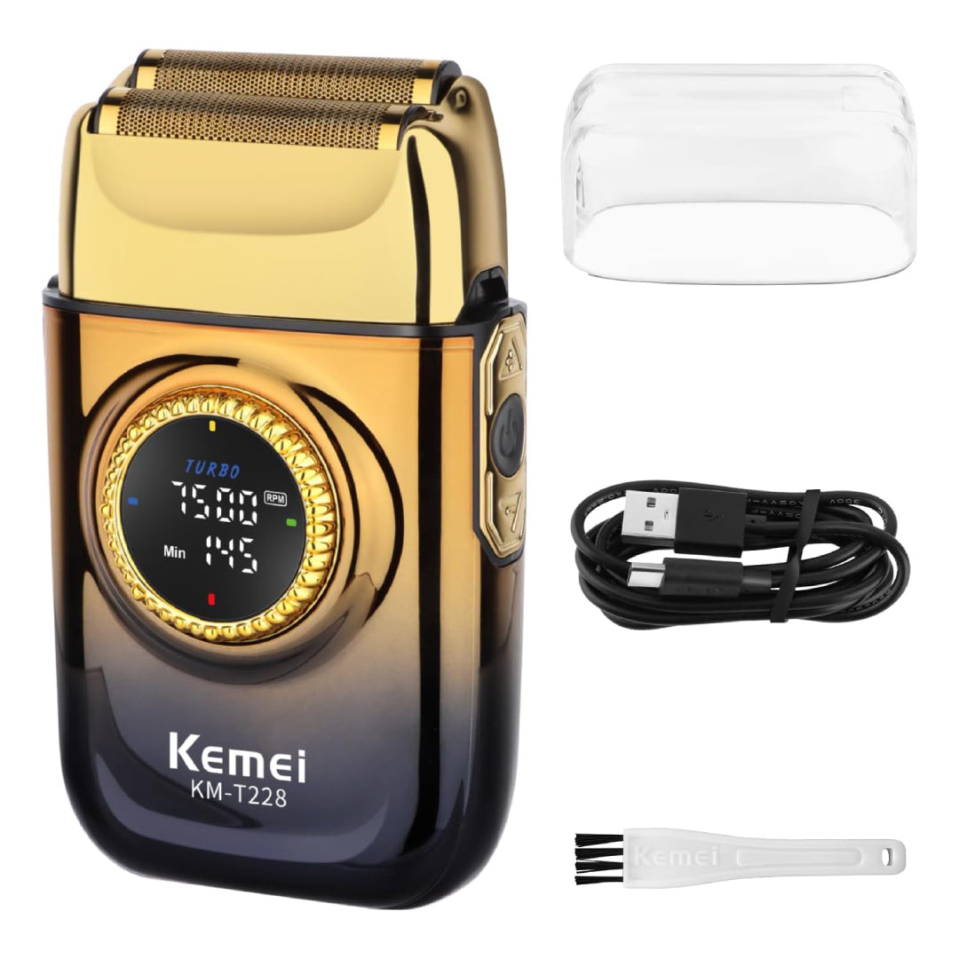 KEMEI KM-T228 Rasoir Electrique a grille pour homme sans fil rechargeable avec écran LED 3vitesses sec et humide